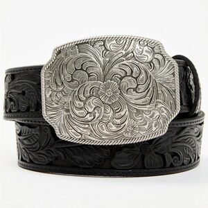 Idyllwind Black Belt with Floral Silver Buckle